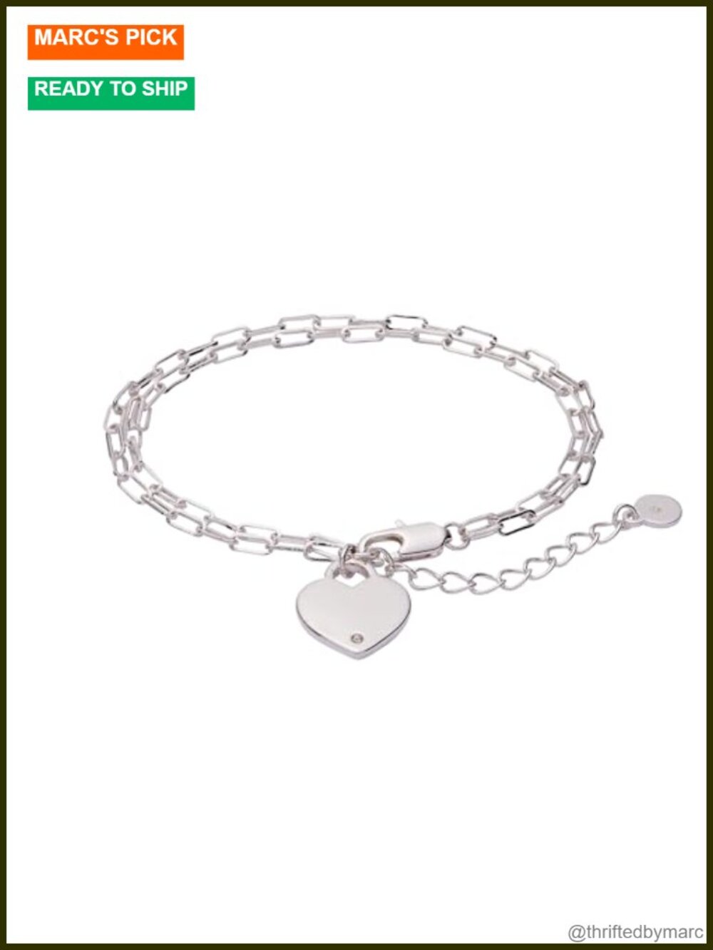 Heart Charm Double Paperclip Chain Bracelet Silver-Tone Nickel-Free
